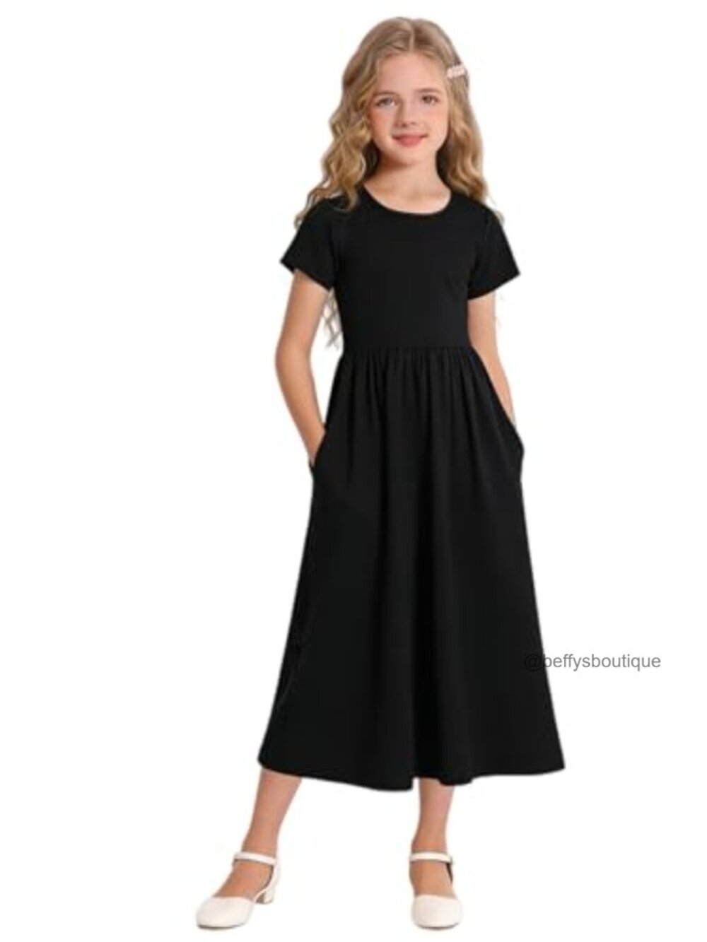 Girls Casual Maxi Dress Crew Neck Short Sleeve Loose Fit Party